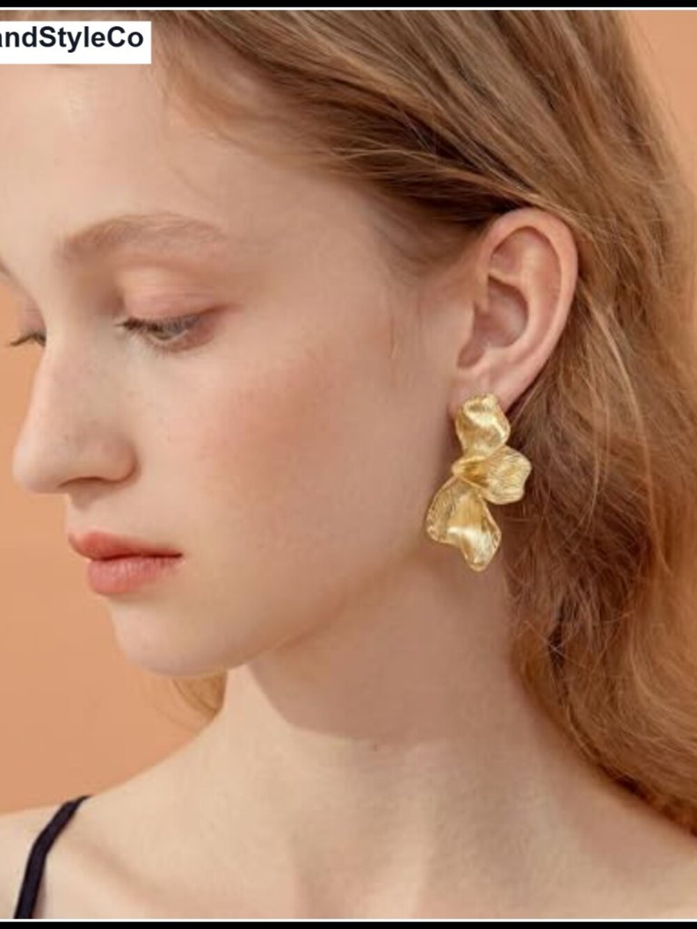 Gold Statement Earrings for Women Hypoallergenic Floral Stud Alloy - Picture 3 of 6